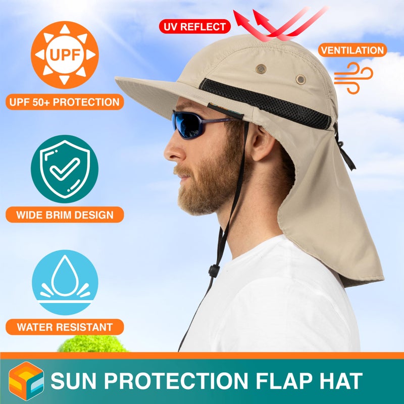 Suncube SUN CUBE Sun Hat for Men, Wide Brim Fishing Hat Neck Flap Cover Men Women, Hiking Safari, UV Sun Protection Summer Gardening Beach Camping UPF 50+, Tan - Image 5
